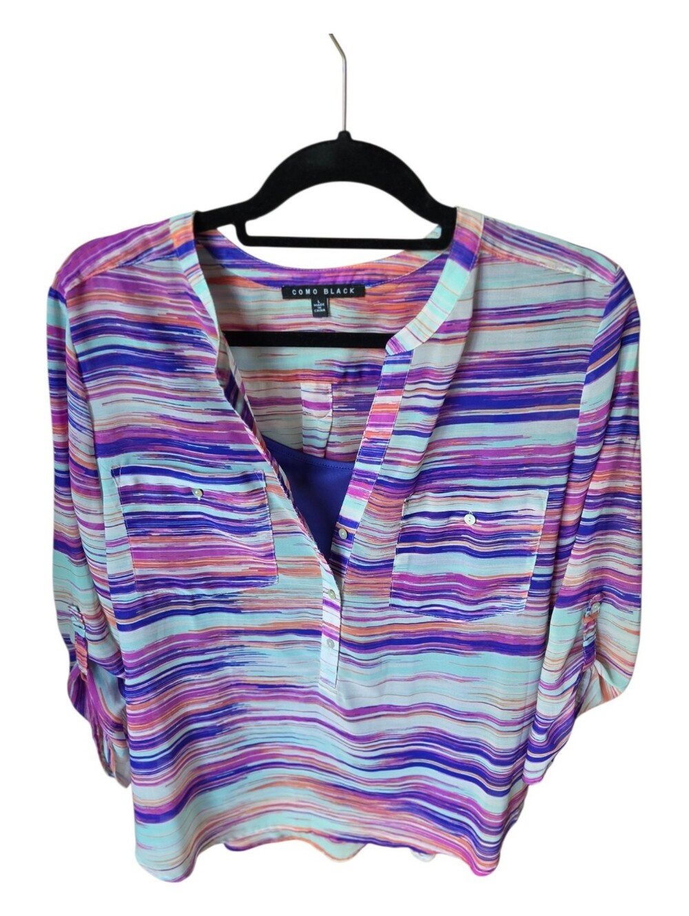 Como Black Purple Pink Blouse with Matching Camisole Large